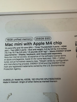 Apple Mac Mini | M4 | 16GB RAM | 256GB SSD | New Open Box